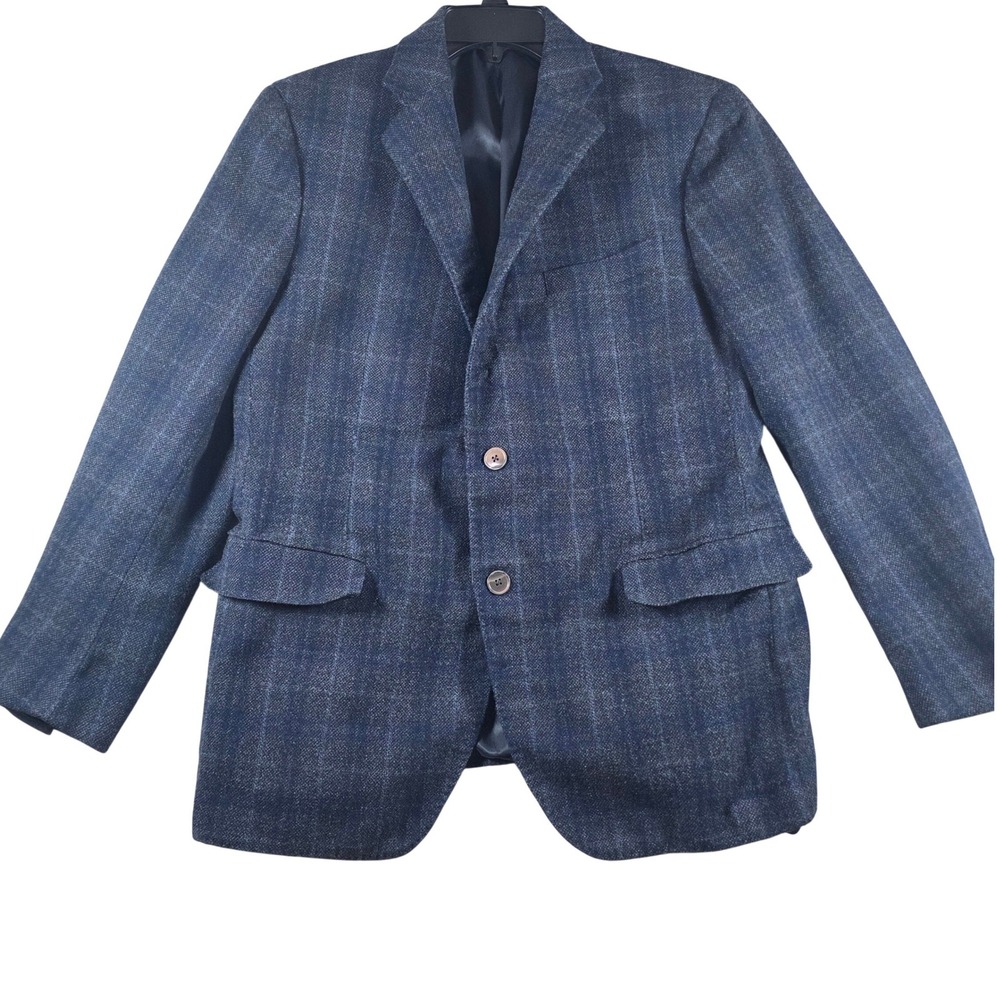 Cardinal of Canada Mens 44R Wool Blazer sport coat GNavy Plaid Birdseye 2-Button